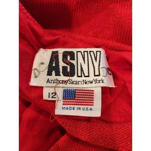 Vintage 80s ASNY Red Cardigan Sweater M Padded Shoulders Double Breasted Button - Picture 5 of 5